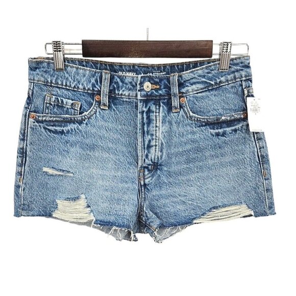 Old Navy High Rise OG Straight Womens Sz 4 Fray Shorty Short Distressed Blue NEW - Picture 11 of 12